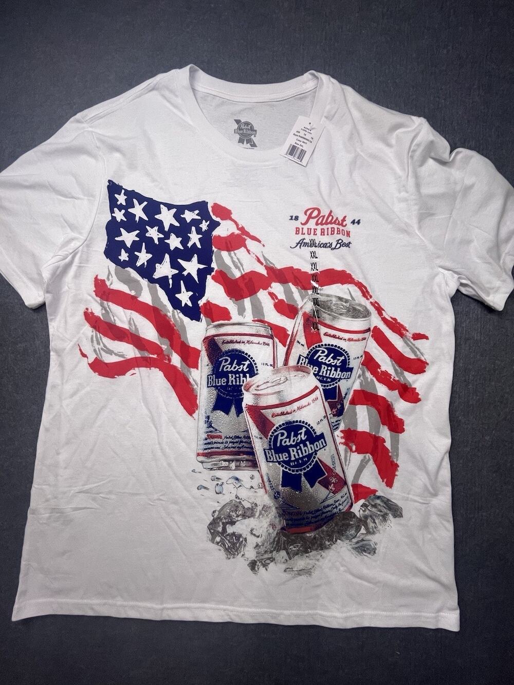 NEW WITH TAGS Pabst Blue Ribbon PBR T-Shirt XXL American Flag Beer Graphic Tee